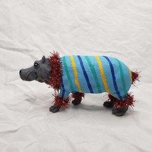 Handpainted Festive House Hippo Figure 5.5 x 2.5 Inches